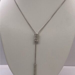 Silver Crystal Lariat Necklace - Sleek Drop Pendant